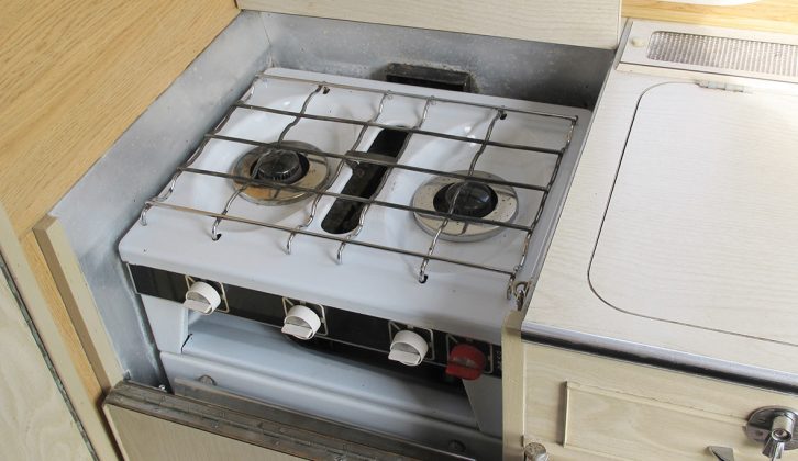 This 1975 caravan only had a twin-burner hob and grill; ovens cost extra and worktops were limited