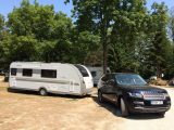 A Range Rover SDV8 Autobiography towing a 2016 Adria Astella 613HT Amazon made for an impressive outfit