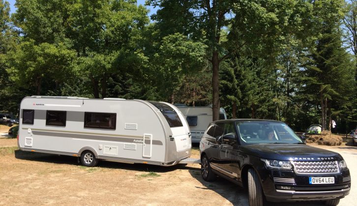 A Range Rover SDV8 Autobiography towing a 2016 Adria Astella 613HT Amazon made for an impressive outfit