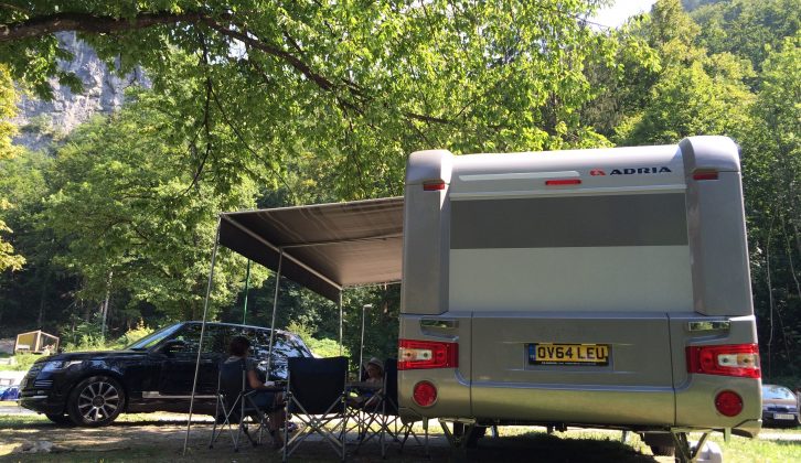 Once pitched, the Fiamma CaravanStore awning took seconds to roll out, for instant shade