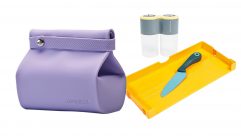 Olpro's space-saving Happy Camper Range of cookware includes silicone food bags and a chopping board