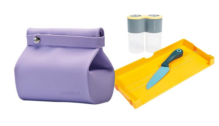 Olpro's space-saving Happy Camper Range of cookware includes silicone food bags and a chopping board