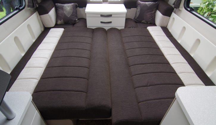 The sofas turn into an unequal double bed 1.98m x 1.78m (6ft 6in x 5ft 10in)