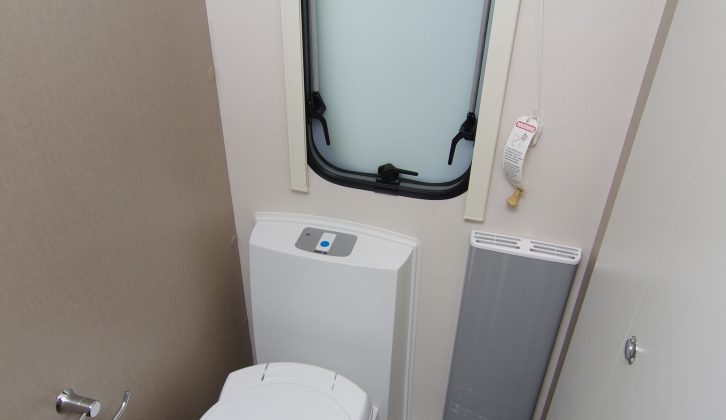 The Elite 530's toilet cubicle has an opening window, which is frosted and has a blind for privacy