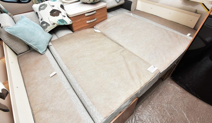 The front lounge converts into a 2.02m x 1.56m double bed