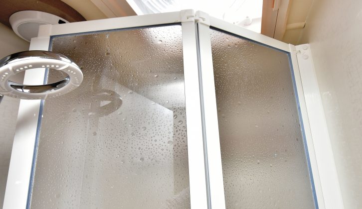 The shower cubicle of the 580 is fully lined and located on the caravan's nearside