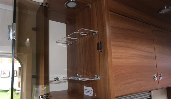 This illuminated drinks cabinet also sits over the kitchen in the Elddis Affinity 530