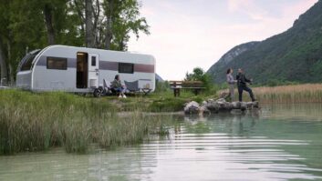 An Adria pitched up by water