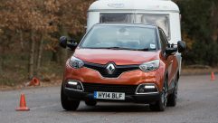 With a 1245kg kerbweight, this Renault Captur can tow only lightweight caravans like this Eriba Touring GT