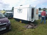 The roof fins and metal windows give the Portafold caravan a 1960s look
