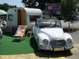 Hitched to a fabulous Auto Union 1000S, this 1967 Adria 305 SLB was built two years after the original 375 and represents Adria’s first generation of caravans with its oval, asymmetrical shape, contour lines and white finish