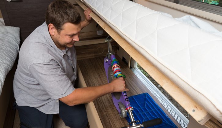 There's great storage space under the fixed singles and on the nearside, it can be accessed from outside the van