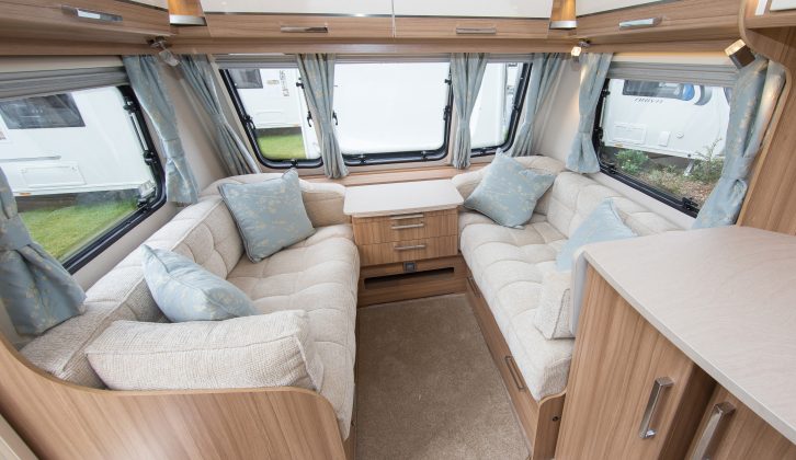 The light lounge has sumptuous upholstery and an attractive colour scheme, but the sofas are short for a twin-axle van