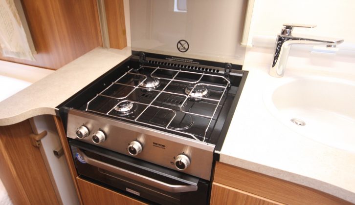 There's a grill, a three-burner gas hob and a nice-looking chrome tap in the Sprite Freedom FB's kitchen