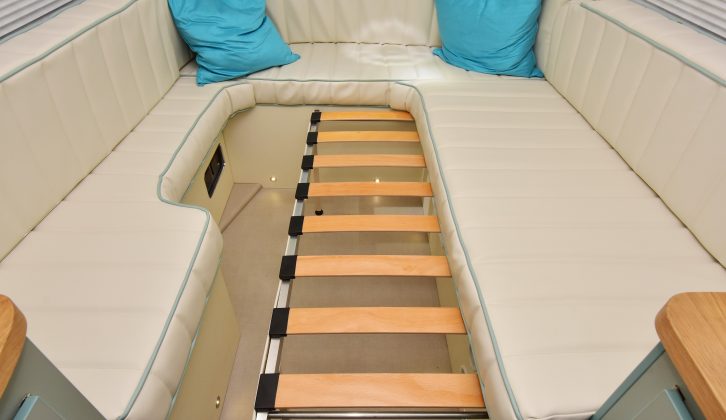 The 6ft x 6ft double bed is easy to make up and the flat cushions should ensure a good night's sleep