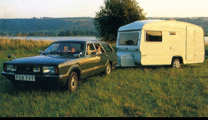 From the same range, this five-berth 1979 Bailey Mikado T is towed by a Mk4 Cortina, typical of the time