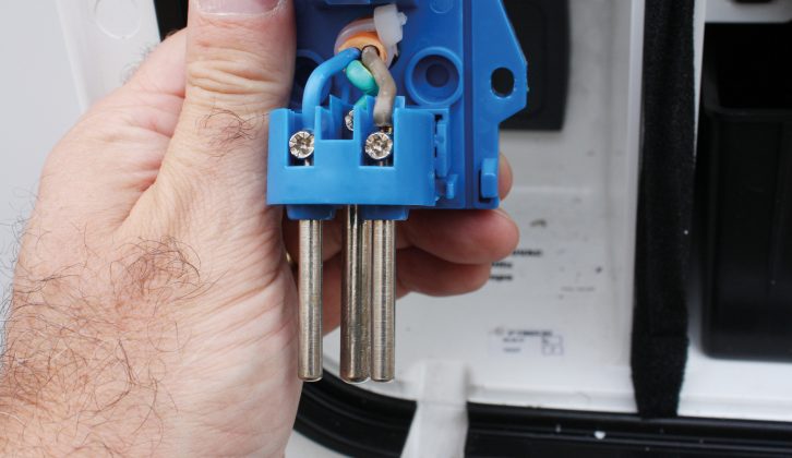 Feed the wires back into the mains connector and rewire to the correct pins, then refit plug