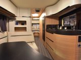 The Knaus Eurostar 650 ES has a stylish kitchen, although it is compact and worktop space is quite limited