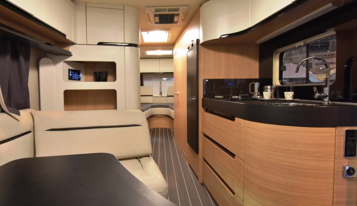 The Knaus Eurostar 650 ES has a stylish kitchen, although it is compact and worktop space is quite limited