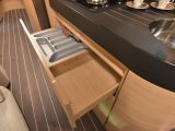 Deep drawers and cutlery storage feature in the kitchen – read more in the Practical Caravan Knaus Eurostar 650 ES review