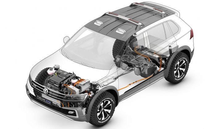 The VW Tiguan GTE Active concept car has electric motors powering both the front and the rear wheels