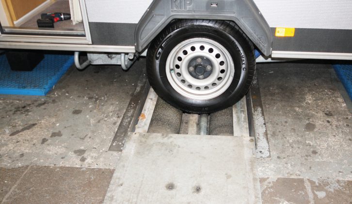 A rolling road is used to test the caravan brakes in Holland