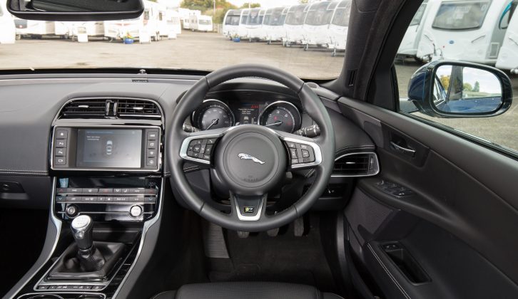 The cabin fit and finish is good, and the driver and front seat passenger enjoy good space – read more in the Practical Caravan Jaguar XE review