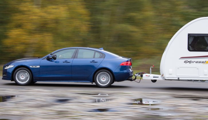 The Jaguar XE makes use of a clever camera system for its autonomous braking – read more in our Practical Caravan blog