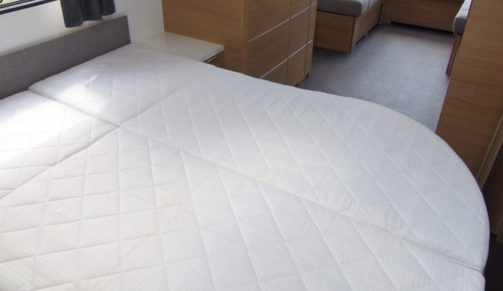 The mattress is split on the transverse island bed to allow easier access to the base
