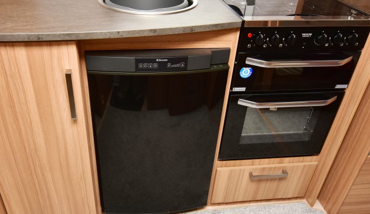 A 42-litre Dometic fridge/freezer sits alongside the Aspire oven and grill