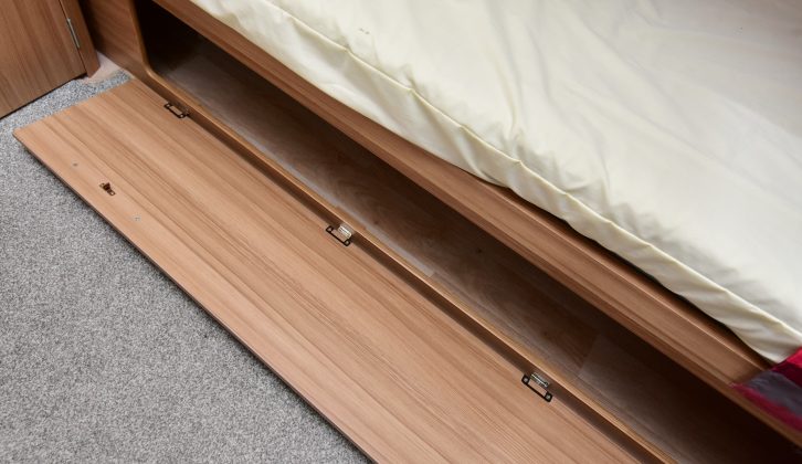 Open this to access the storage under the lower bunk – a blown air heater outlet is also fitted