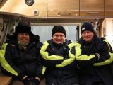Left to right: our Alastair Clements, Martin Fitzpatrick of Truma and Simon Howard of Bailey wrapped up, ready for a night in the freezer