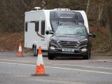 The Hyundai Tucson leaned noticeably when pushed in the lane-change test but it stayed in control of the caravan, even as the speed was increased