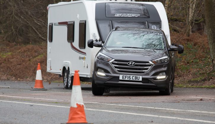 The Hyundai Tucson leaned noticeably when pushed in the lane-change test but it stayed in control of the caravan, even as the speed was increased