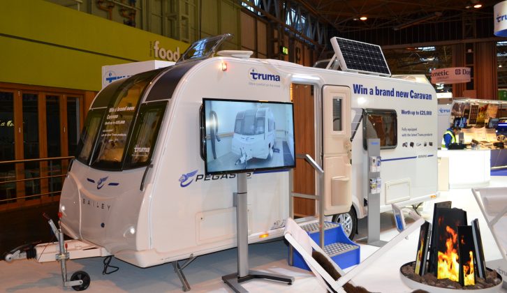 Go to hall 3 at the Caravan, Camping & Motorhome Show where, on the Truma stand, you could enter to be in with a chance of winning a Bailey Pegasus caravan