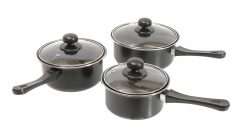 Quest's three-piece saucepan set is well suited to caravanning