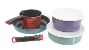 The Lakeland Ceramica set contains four colourful pans for £94.99