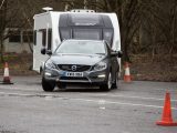 Perhaps the 'mud and snow' tyres were to blame, but the Volvo did not acquit itself well in the lane-change test, as the caravan pushed it from behind at speed