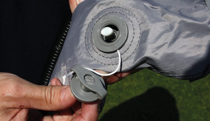 The moulding in the valve cap of this new Vango awning is used to open and close the valve
