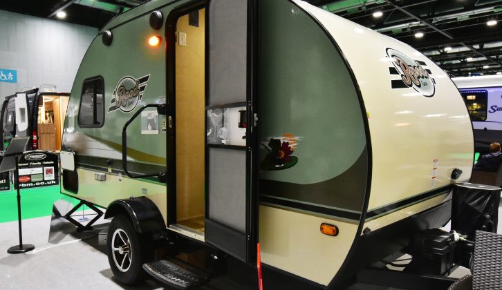 The American-made R-pod RP-176 is not like European caravans; it has an offside door, with fold-out step and handle