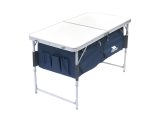 The Argos 309/3753 Trespass Foldable Storage Table for camping has a built-in cupboard beneath