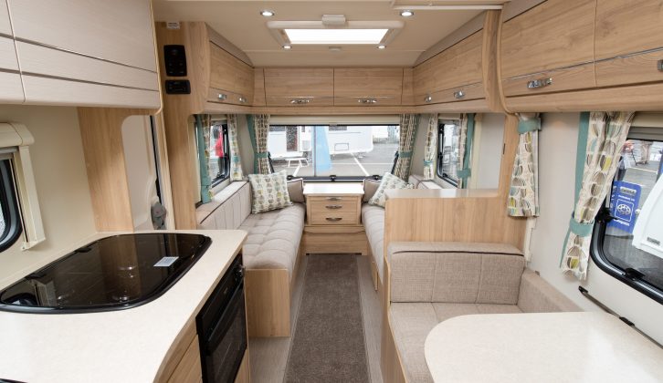 The Xplore 586 has an interior length of 5.70m, the light tones giving it a spacious feel