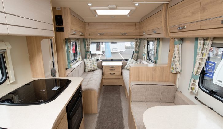 The Xplore 586 has an interior length of 5.70m, the light tones giving it a spacious feel
