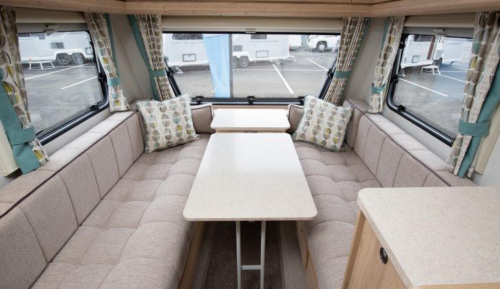 You can seat six at mealtimes, although if two occupants use the side dinette, it is more comfortable
