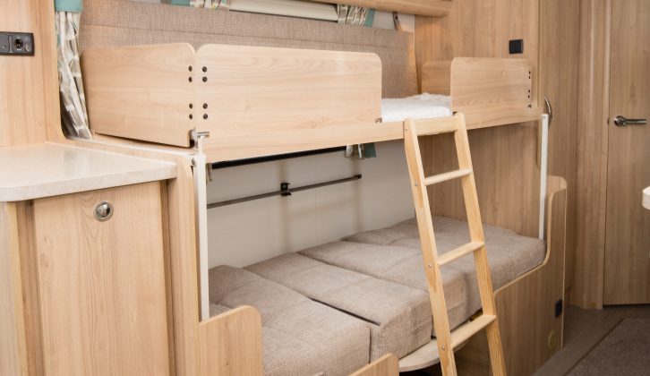 The side dinette converts into bunks in the family-friendly Xplore 586