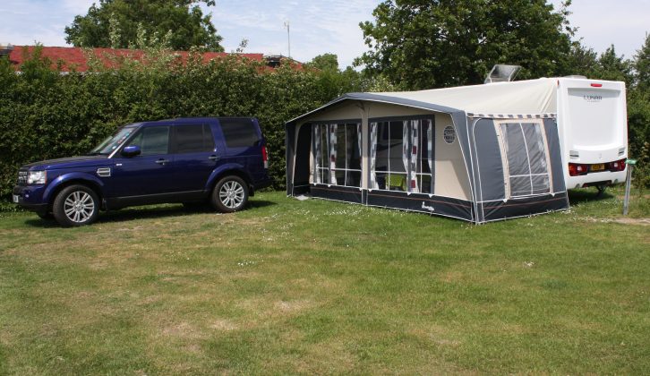 The completed awning gets its first outing attached to the Hutsons' new Lunar Clubman