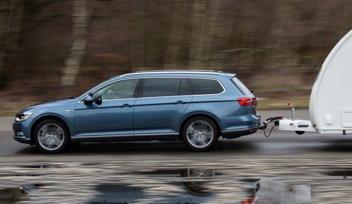 Four-wheel drive means the VW Passat is happy in all weathers, even our damp tow test, plus it's heavier than others in the range – read on to find out what tow car ability it has