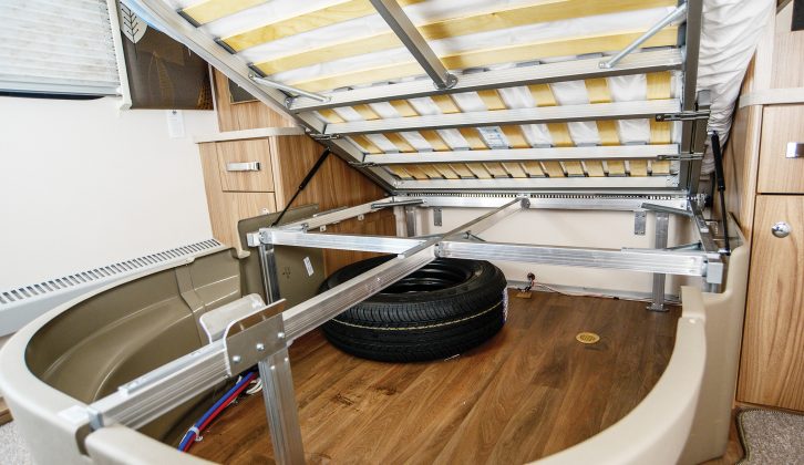 There’s plenty of storage space under the large island bed in the Swift Conqueror 560