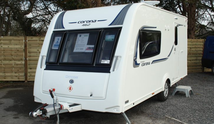With its front lounge/bedroom and a rear washroom, this Compass Corona 462 is a classic two-berth