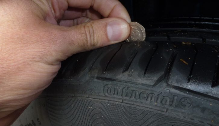 Just as you would with your tow car, check the tread depth of your caravan's tyres